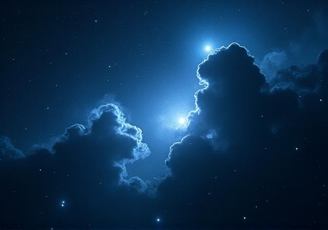 Glowing gas cloud with thousands of young blue stars